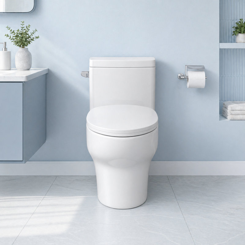 Toilette sans rebord une pièce | Chasse allongée avec hauteur de siège confortable et siège inclus - blanc