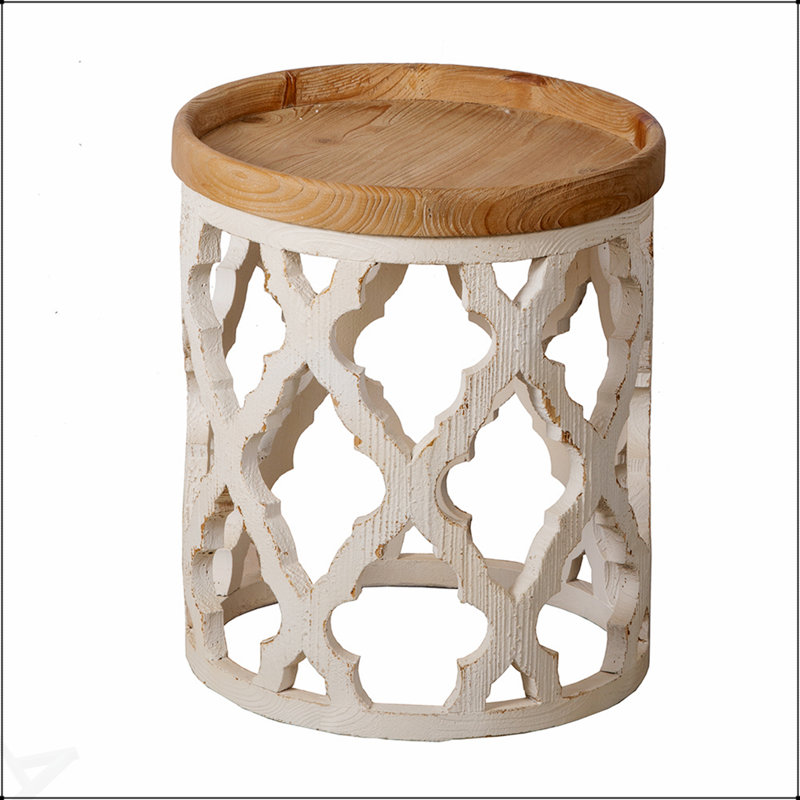 Charming 23-Inch Distressed White Round Side Table, Perfect For Space-Saving And Enhancing Home Decor.