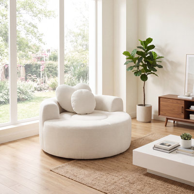 Fauteuil surdimensionné avec méridienne ronde en tissu gaufré et grand fauteuil circulaire sans assemblage requis