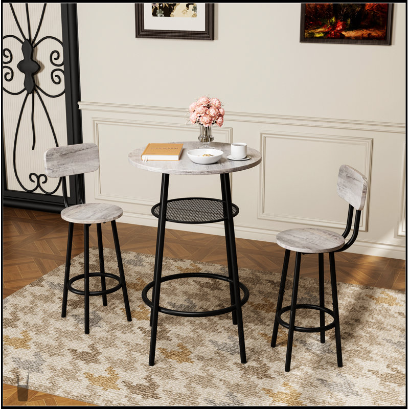 3 Pieces Round Bar Table Set With Backrest And Partition, Compact Dining Solution For Small Spaces