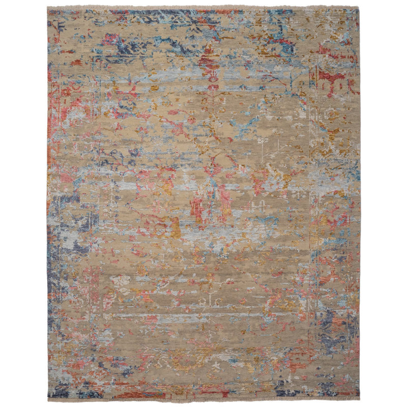 Wool Abstract Area Rug in Multi, Rectangle 7' x 9'