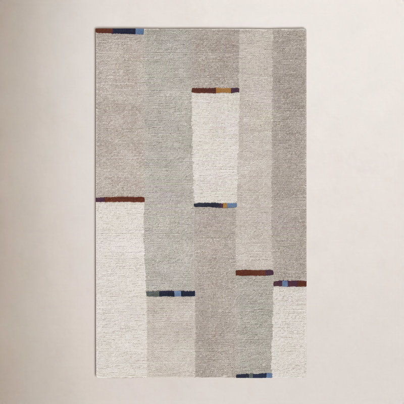 Rectangle Geometric Hand Tufted Wool Area Rug in Natural/Ivory, Rectange 7'6" x 9'6"