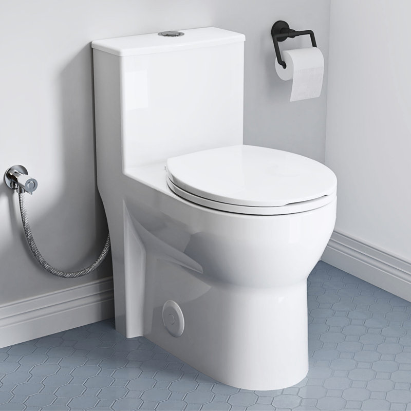 Toilette compacte une pièce Los Flexi, hauteur confortable 17 po ADA, tourbillon double 1,0 / 1,28 GPF, conception moderne, siège à fermeture en douceur, brute de 12 po
