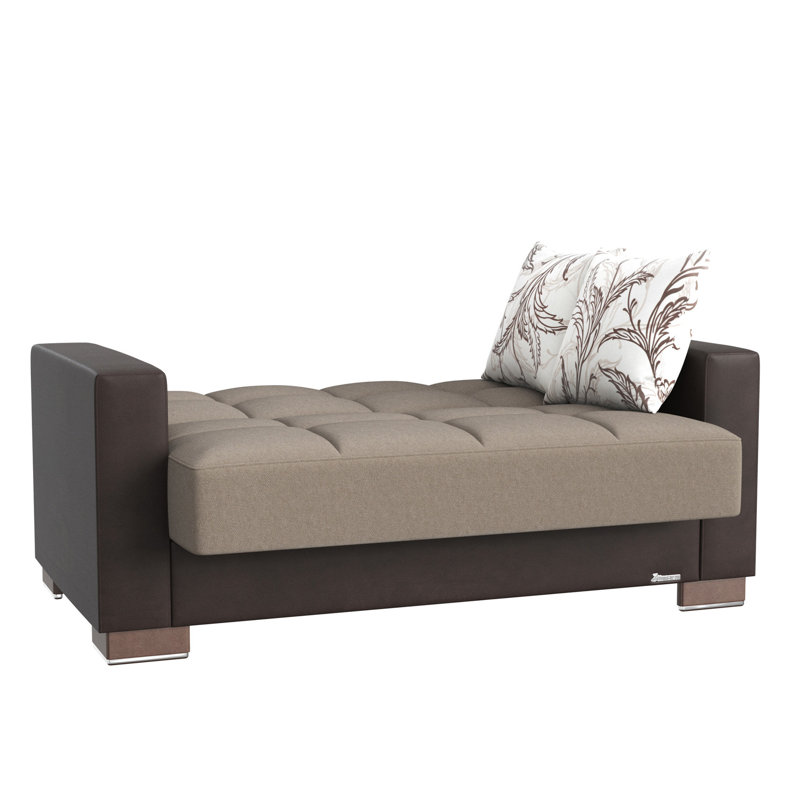 Avec rangement - Microfibre et chenille mélangent des sièges pratiques et élégants avec des coussins épais beige / brun Cozy Living