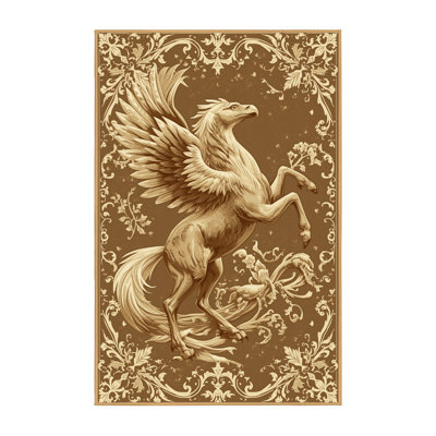 Machine Washable Joyce Hippogriff Classic Damask Rug in Brown – LightBrown Binding