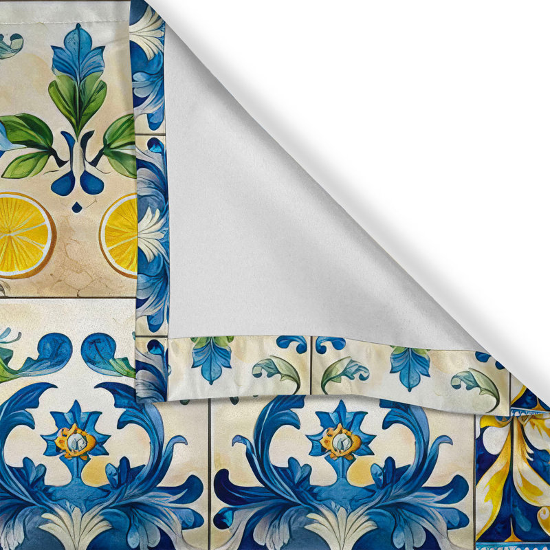 Sea Blue Mustard Green Satin Rod Pocket Valance