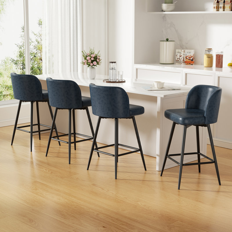 Tabouret de comptoir moderne pivotant rembourré avec structure en métal durable, Bleu très foncé