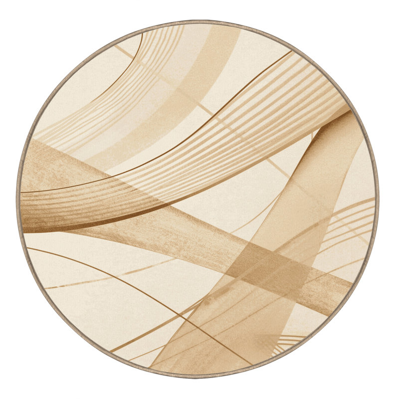 Tapis beige minimaliste lavable à la machine Manhasset, Rond 7 pi