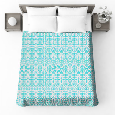 Couvre-lit matelassé damassé bleu complexe toutes tailles