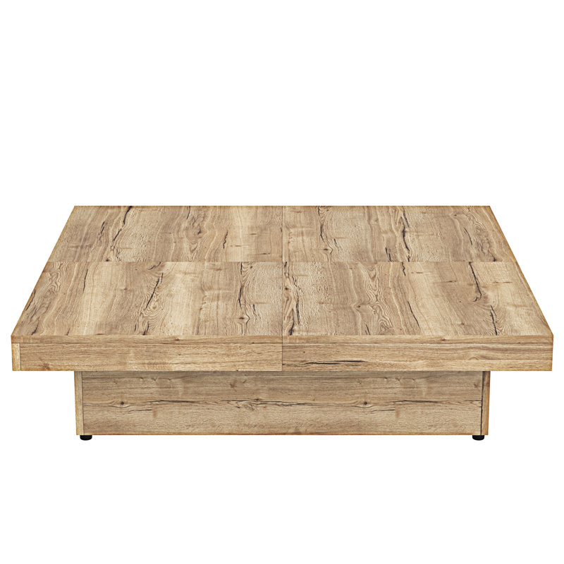Table basse carrée avec plateau coulissant et rangement, Naturel