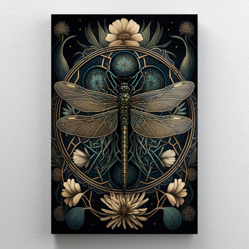 Lys et libellule - impression sur toile tendue, H 36 po x L 24 po x l 1,25 po