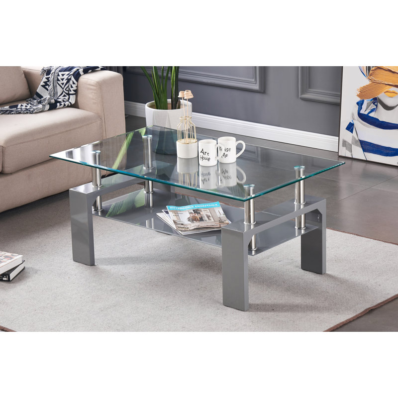 Timsbury Four Leg Coffee Table with Storage, Grey