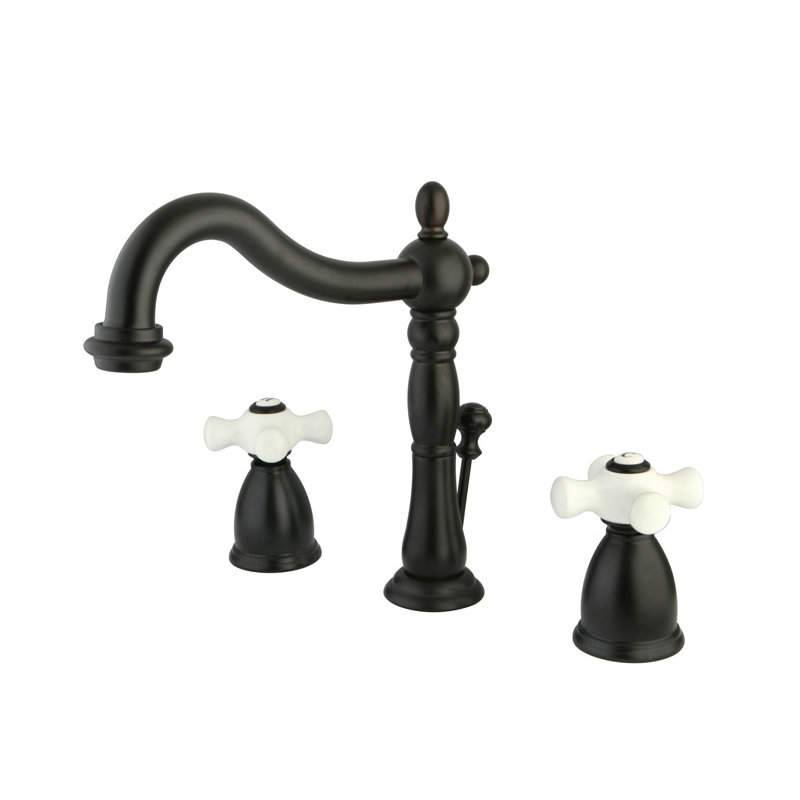Heritage Widespread Bathroom Faucet with Double Porcelain Cross Handles, Polished Chrome