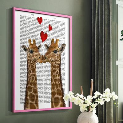Girafe Love, reproduction encadrée - bois massif