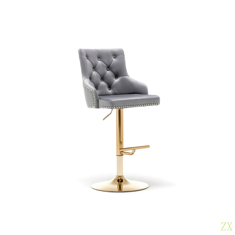 Tabouret de bar pivotant réglable (ensemble de 2) avec base, chaise de cuisine rembourrée en velours, garniture cloutée et dossier capitonné
