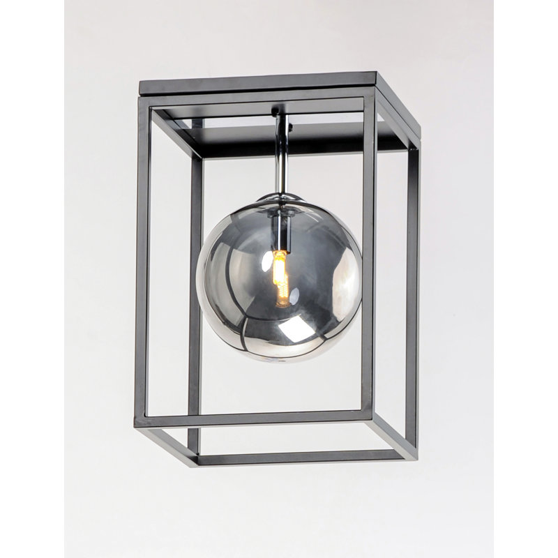 Oakhaven Glass Flush Mount, Black/Polished Chrome, Smoke