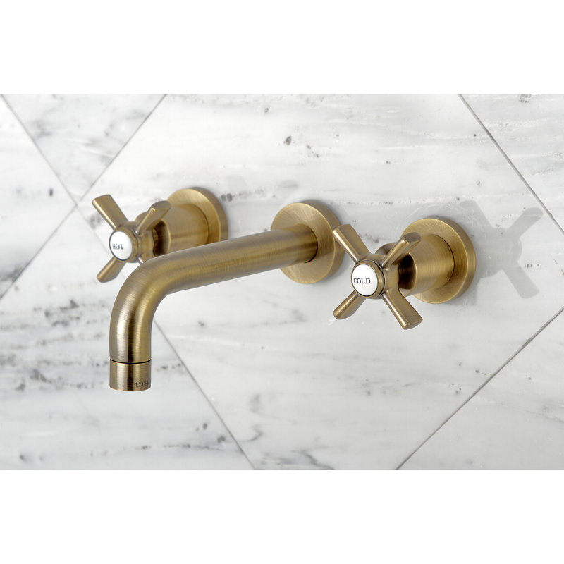 Kingston Brass Millennium Two-Handle 3-Hole Wall Mount Bathroom Faucet, Vintage Brass