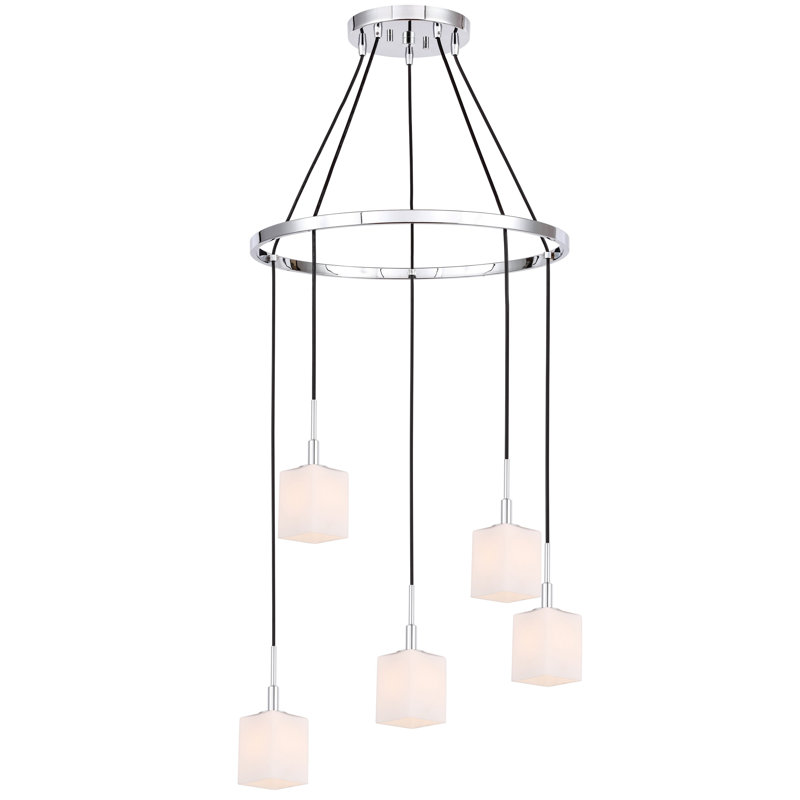 Luminaire suspendu rectangulaire 5 lumières grappe Thiede, Chrome, Halogène