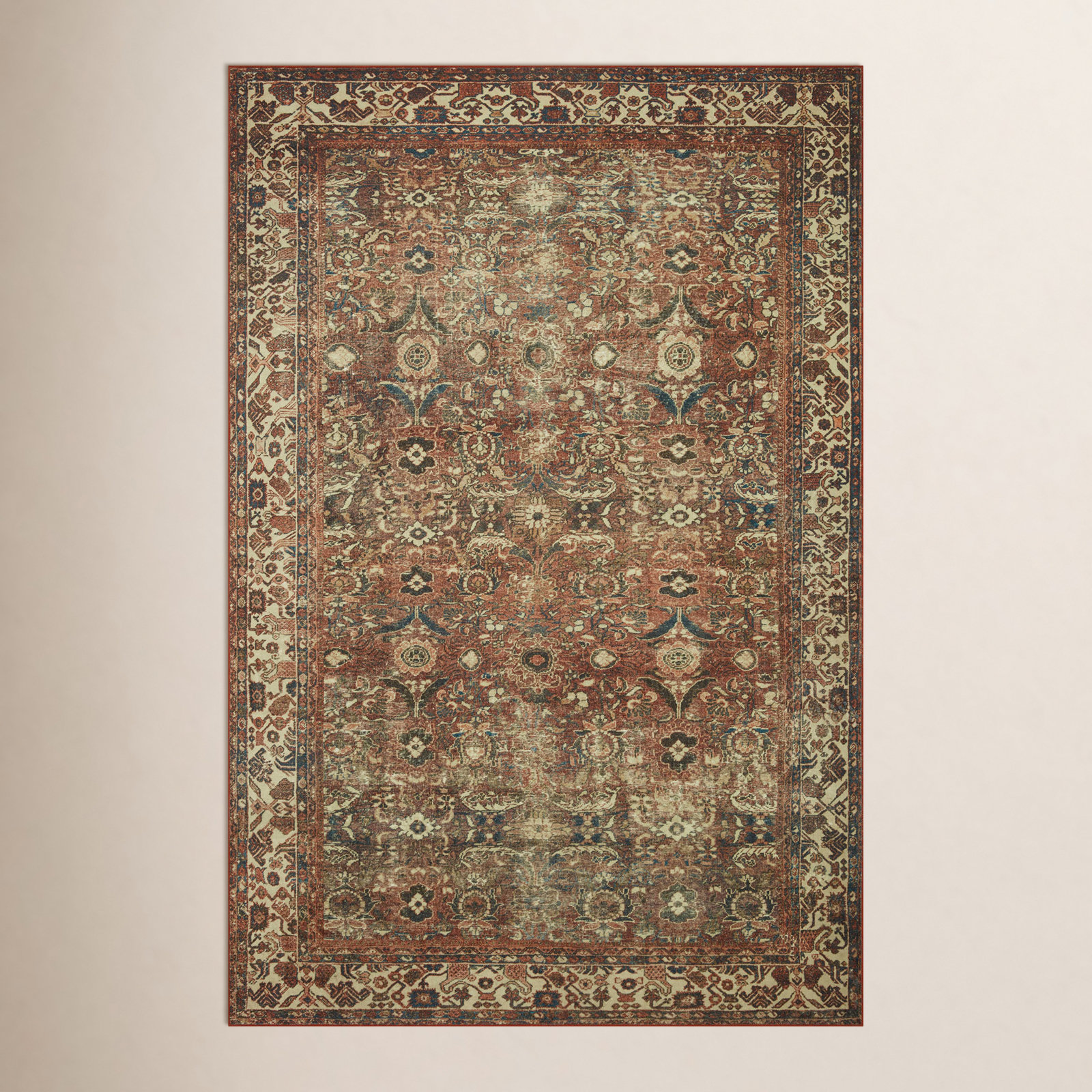 Magnolia Home By Joanna Gaines X Loloi Banks Machine Washable Brick / Ivory Area Rug, Rectangle 7'6" x 9'6"