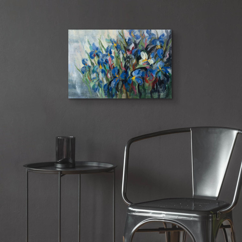 «Blue Irises» par Silvia Vassileva, art mural en verre acrylique épique 24 po x 16 po, H 16 po x l 24 po