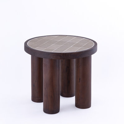Table d'appoint en bois d'acacia et carrelage
