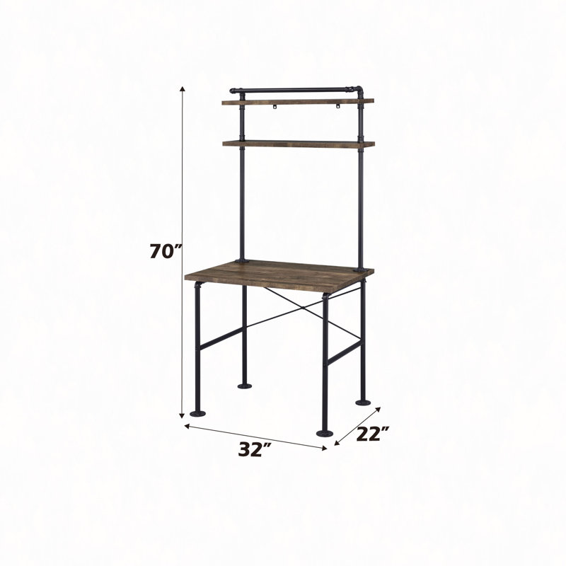 Bureau d'écriture Findley avec tablettes à 2 niveaux et structure en métal