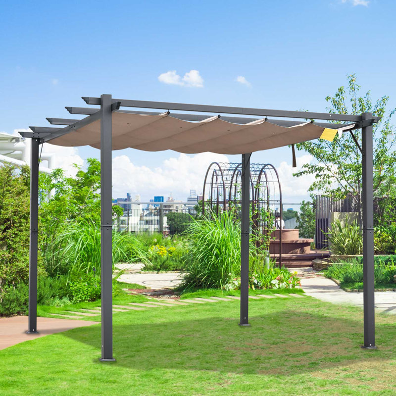 Brown Aluminum Pergola with Retractable Canopy, 7.3' x 9.8'