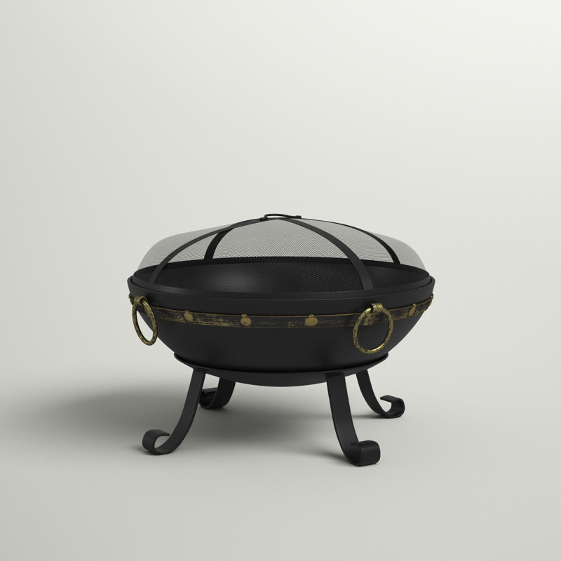 Victorian 25" Black Steel Fire Bowl with Spark Screen