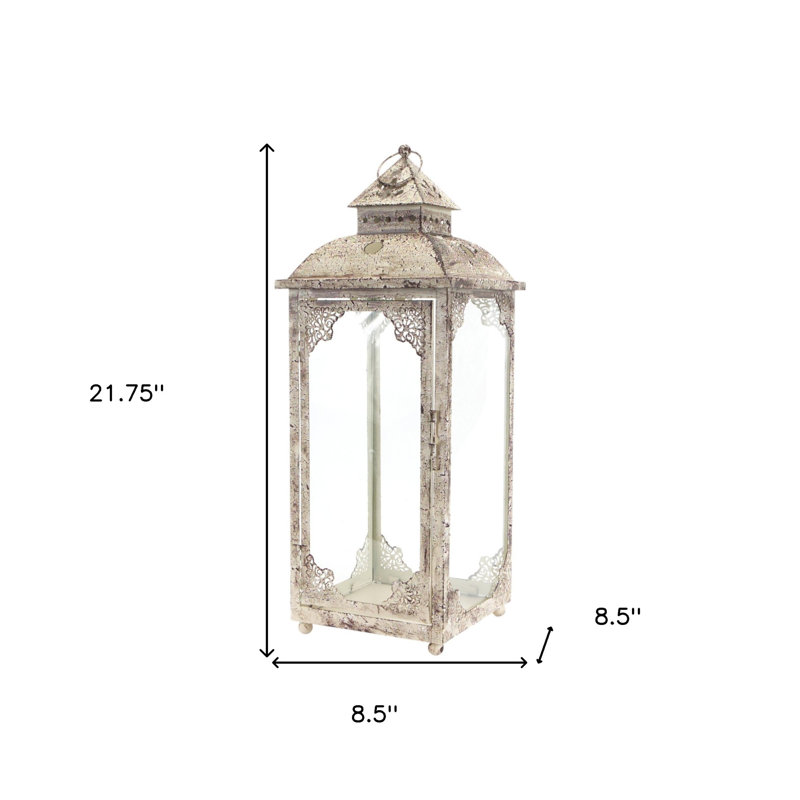 Set Of Two Beige Flameless Floor Lantern Candle Holder