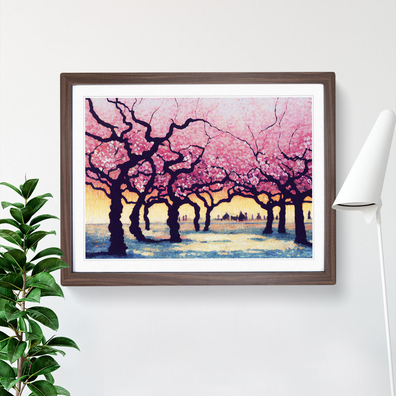 Enigmatic Cherry Blossom Trees - Single Picture Frame Print, 34cm H x 46cm W x 2cm D, Walnut Framed