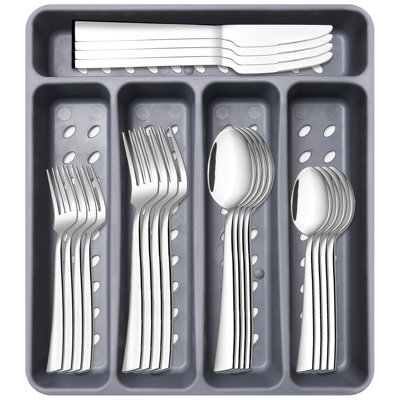 21-Piece Modern Heavy Duty Stainless Steel Silverware Set for 4 with Organizer Tray Dishwasher Safe