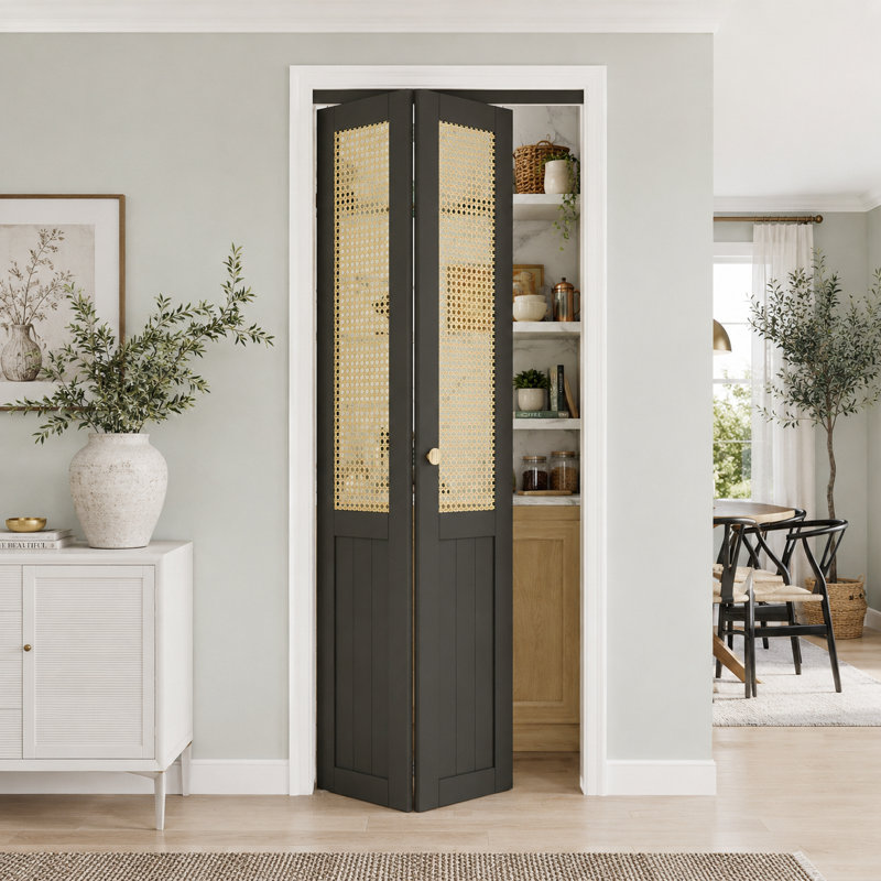 Porte pliante en rotin noir 36 po x 80 po avec ensemble de quincaillerie d'installation, 36" x 80", Rattan
