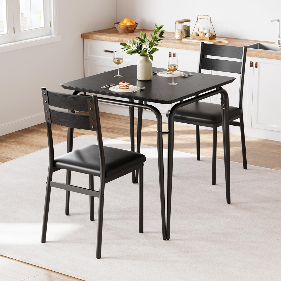 Space-Saving 3-Piece Dining Table Set for 2 – Square Kitchen Table & 2 Chairs – Ideal for Apartments & Small Dining Rooms – Vintage Style, Durable MDF