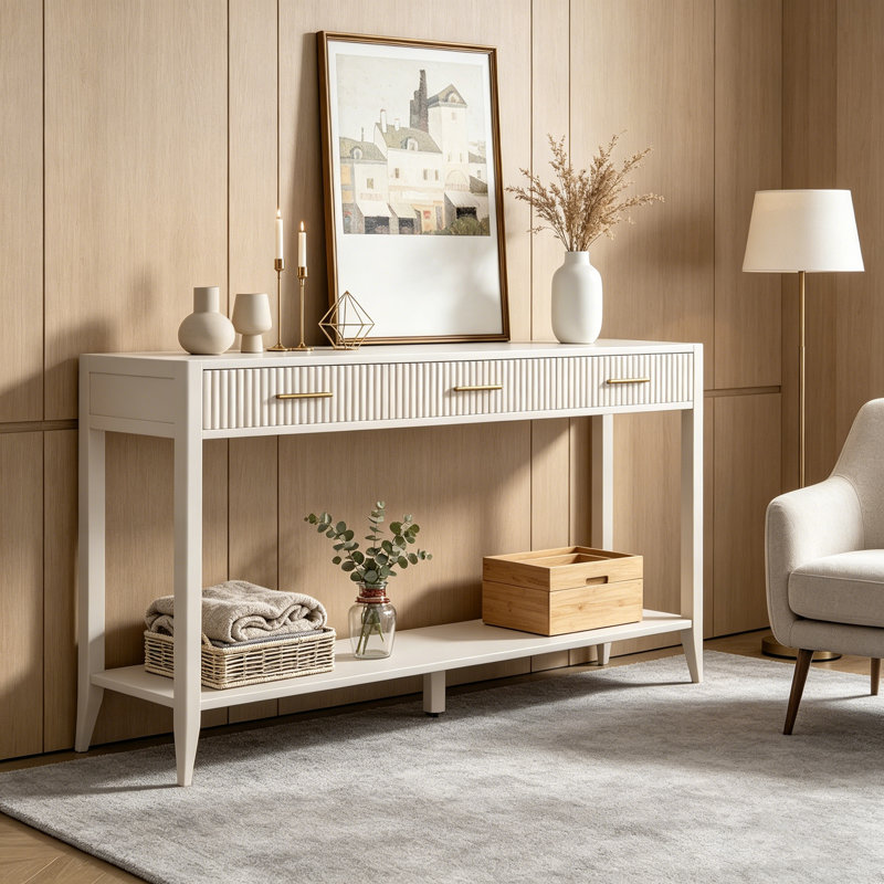 La grande taille de 60 pouces offre un grand espace de présentation et de rangement, Beige