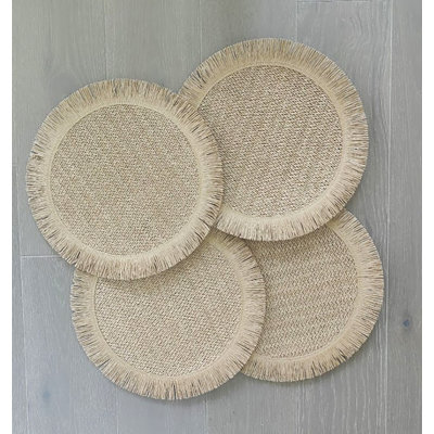 Ensemble de 4 napperons en papier naturel avec frange 15 po x 15 po