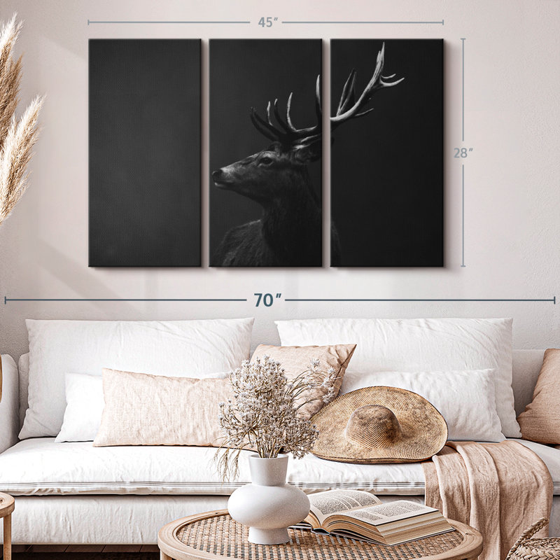 «Red Deer BW», 3 pièces sur toile, H 28 po x l 45 po x P 1,25 po