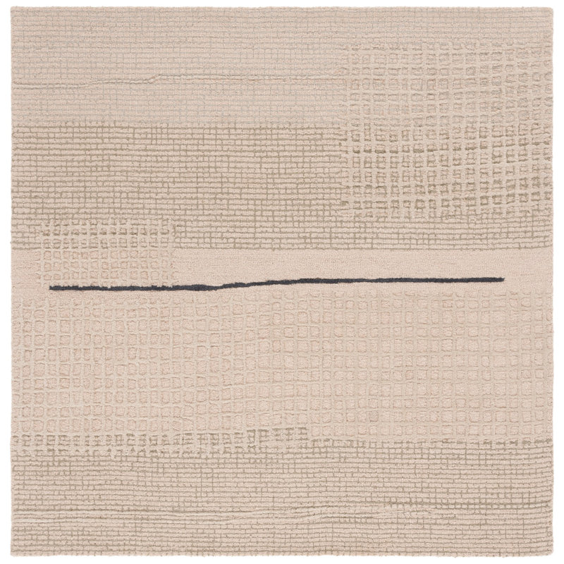 Genre Hand Tufted Wool/Cotton Geometric Rug in Gray/Beige, Square 6'