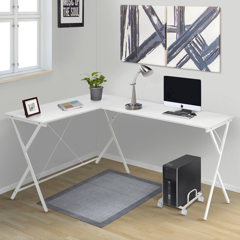 Efficient L-shaped Desk In White With Movable Holder Fragment Modern Foldable