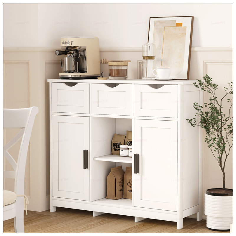 Versatile Wooden Floor Cabinet With Drawers, Shelves, And Adjustable Storage For Living Room, Bedroom, And Bathroom, White