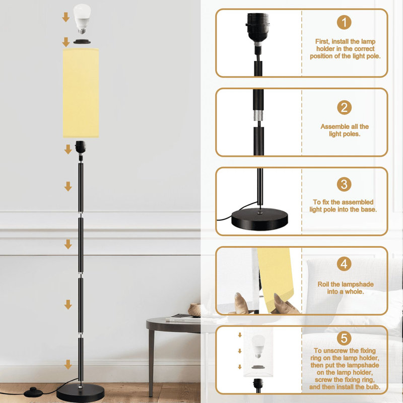 Lampe sur pied avec lumière jaune pâle dégradé et gradateur avec télécommande
