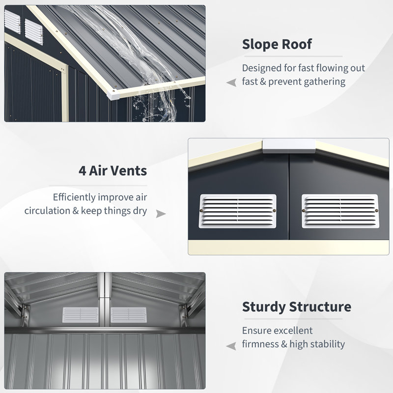 Gray Alloy Steel A-Frame Metal Storage Shed with Double Doors