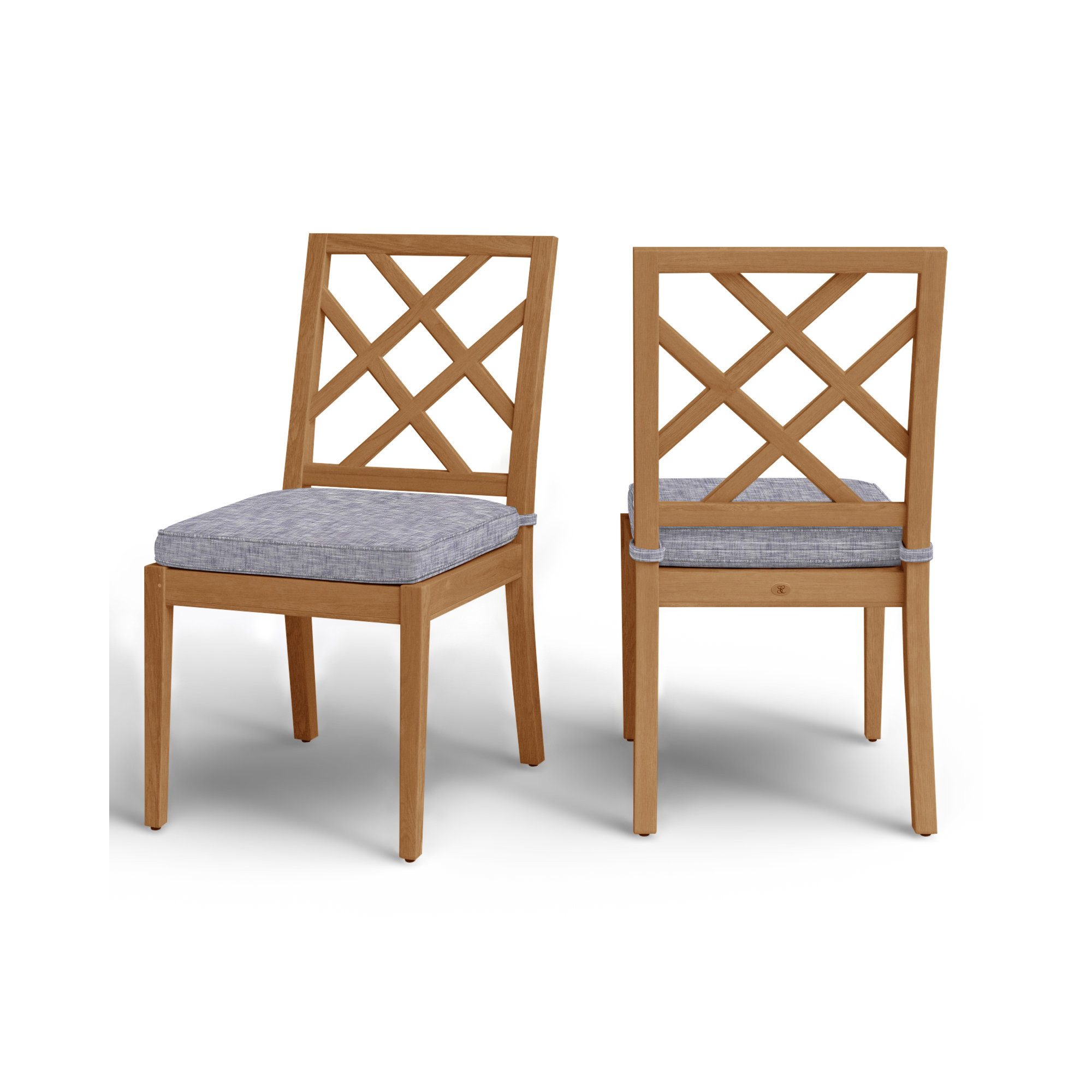 Haley Teak Outdoor Side Chair Latticework Back, Natural Teak, Welt, Verona Fossil