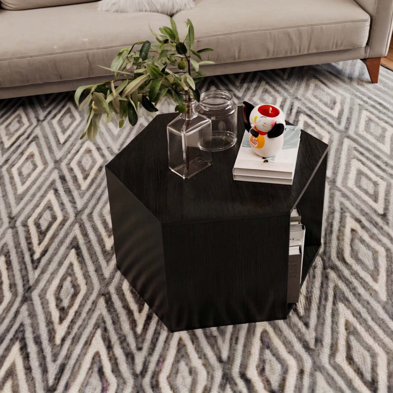 23.62"H Hexagonal Coffee Table Side Table(1Pc), Black Brown