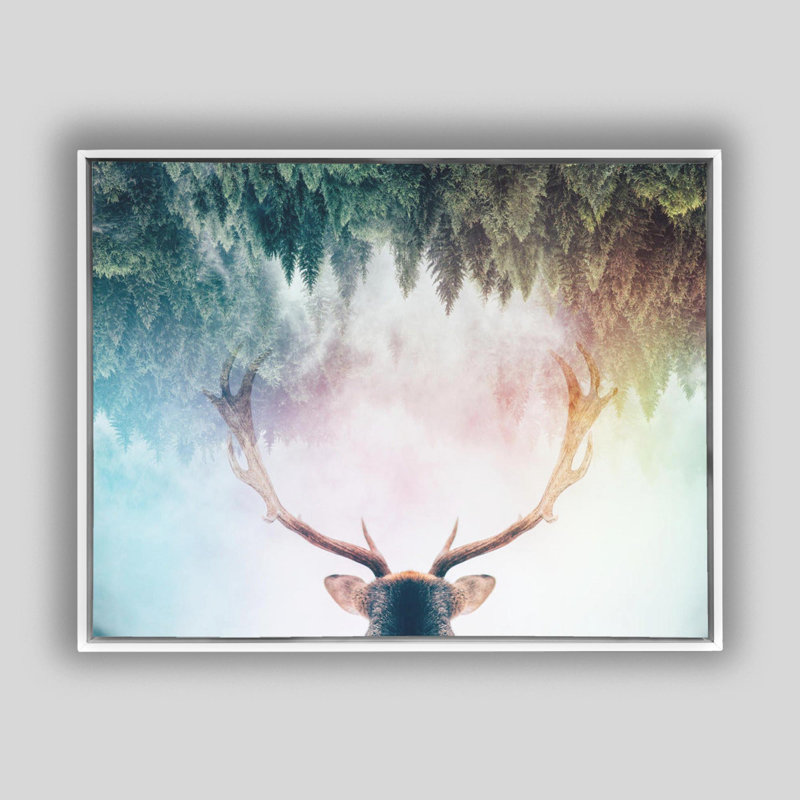 Art mural en bois de cerf dans un cadre flottant blanc - 20 x 16 pouces, H 20 po x l 24 po, Blanc