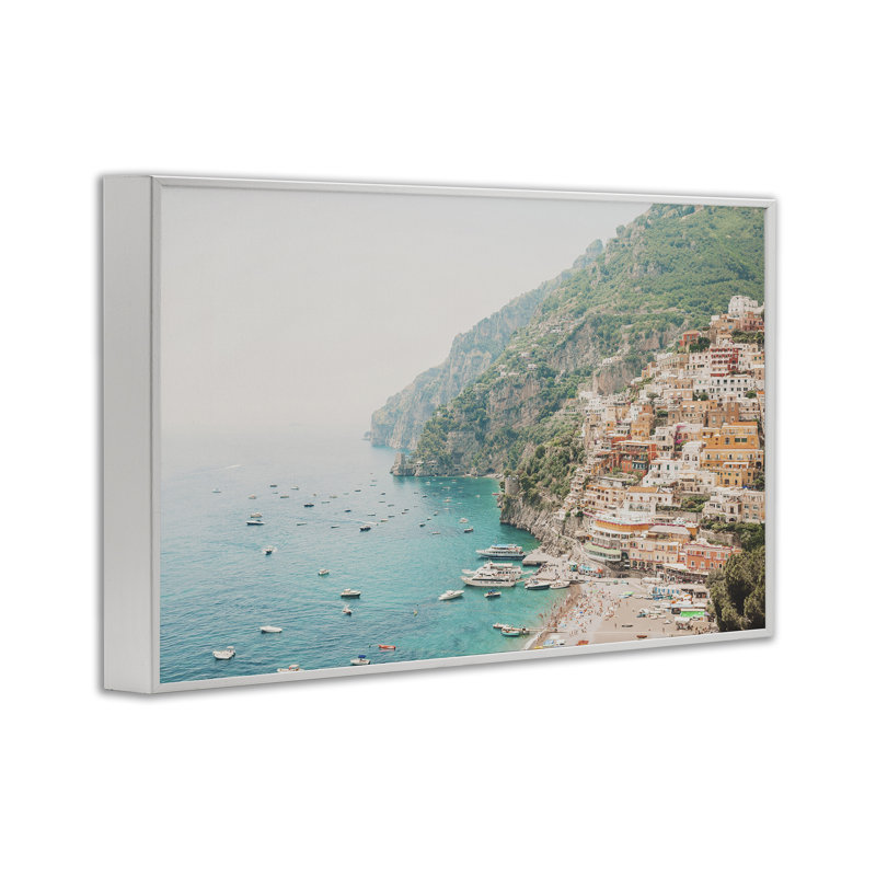 Port de la côte d'Amalfi, estampe numérique encadrée par Sissi et Seb, Giclée encadrée blanc bord de mer, H 16 po x l 24 po