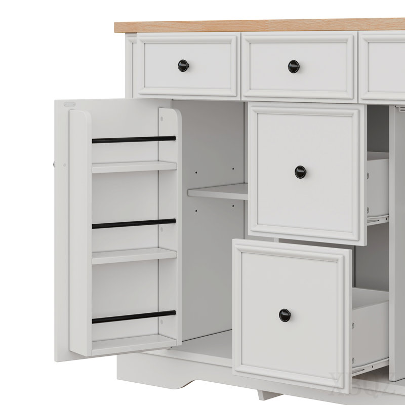 Buffet avec rangement, console de cuisine avec 5 tiroirs, 2 armoires, tablettes réglables, buffet pour la salle à manger, le salon, le vestibule (blanc)