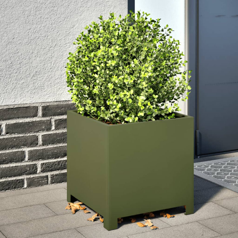 Alhasan Metal Elevated Planter, Olive, 40 cm H x 40 cm W x 40 cm D