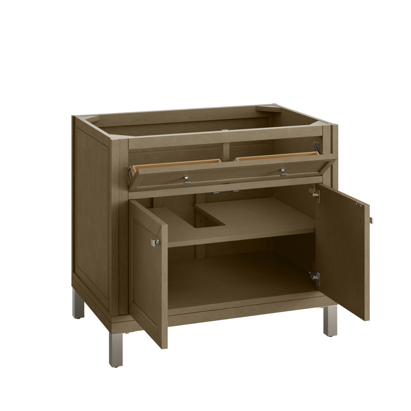 Chicago 36'' W Single Bathroom Vanity Base, Walnut Whisper, Satin Nickel
