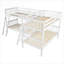 Lit simple superposé en forme de L en bois massif blanc classique pour 4 personnes, style Mission pour chambres familiales et soirées pyjama d'invités