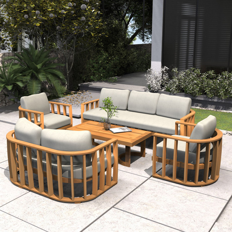 5-Piece Acacia Wood Modular Outdoor Sofa Set